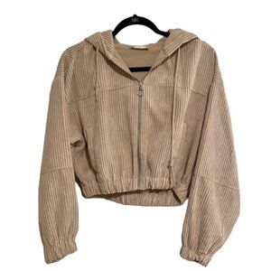 FAVLUX corduroy cream cropped hooded jacket, size M